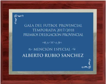 Gedenktafel aus Holz mit blauem und silbernem Rand