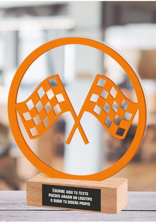 Renntrophäe aus Methacrylat und Holz