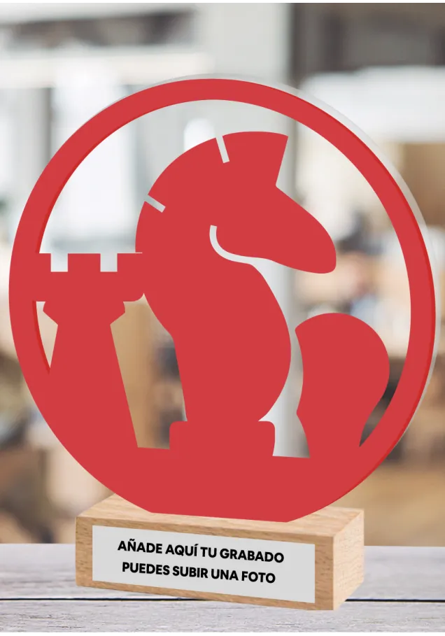 Schachtrophäe aus Methacrylat und Holz