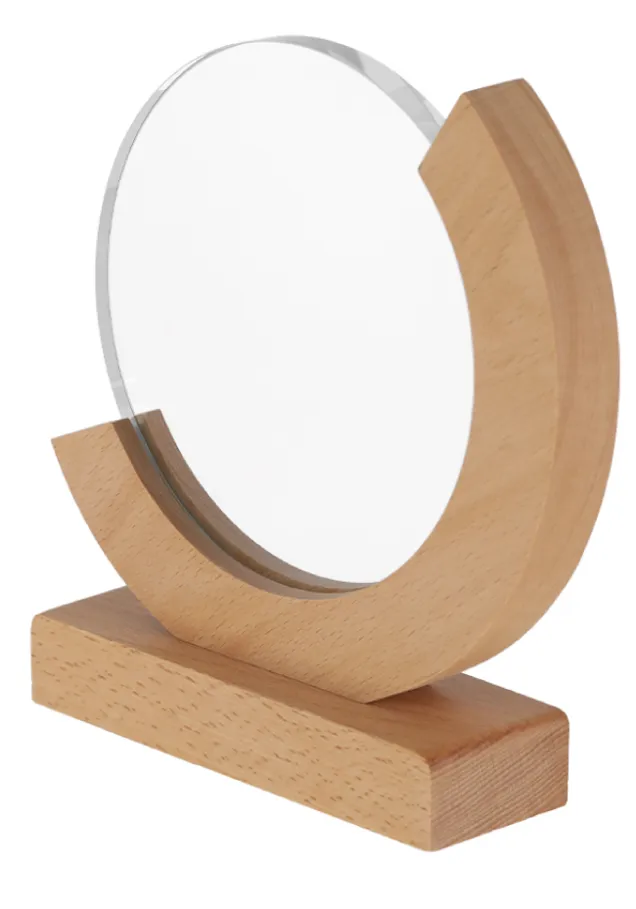 Runde Trophäe aus Holz und Glas